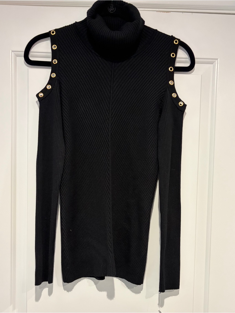 XOXO Black Ribbed Cold Shoulder Turtleneck Sweater
